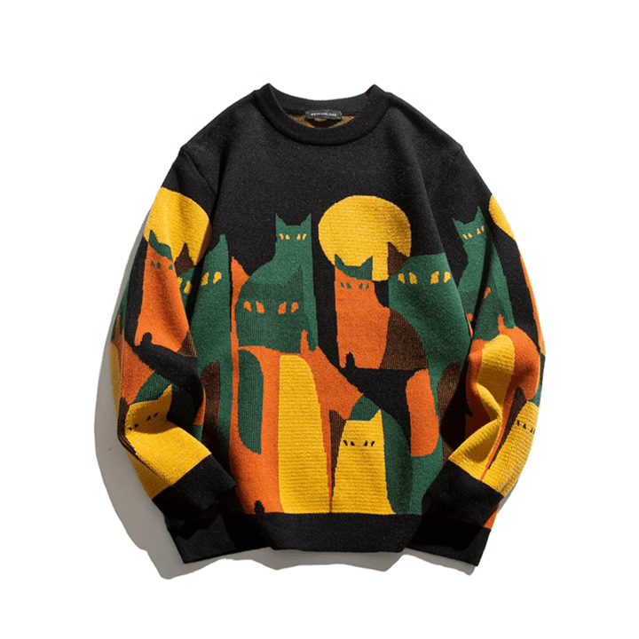 Mænds behagelige sweatshirt med charmerende katteprint, ideel til afslappet hverdagsbrug. Unik herre mode.