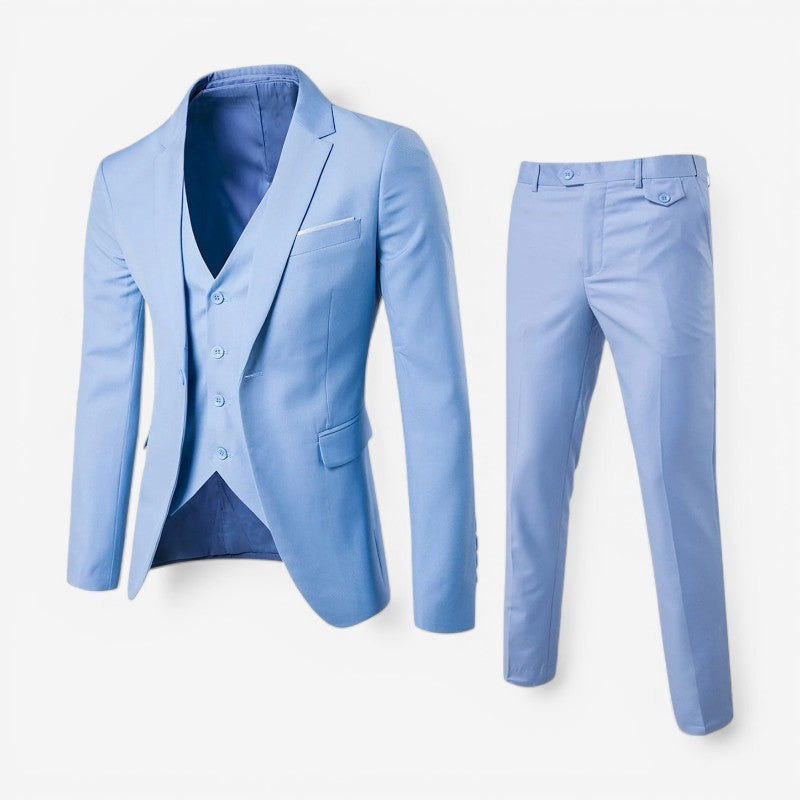 Mænds elegante 3-delt slim fit jakkesæt med blazer, vest og bukser til business, bryllup og fest.