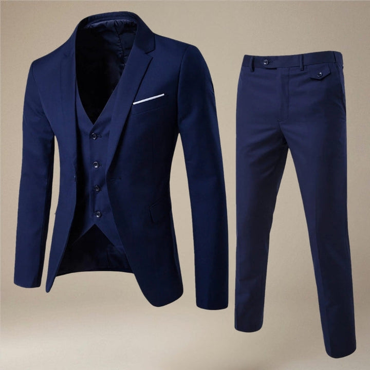 Sæt til mænd: Smart 3-delt slim fit jakkesæt med blazer, vest og bukser for et elegant udtryk.