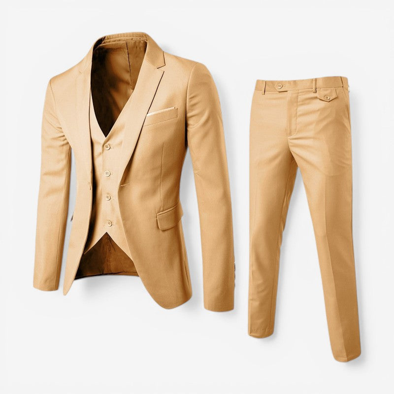 Herre mode: Stilfuldt 3-delt slim fit jakkesæt med vest, blazer og bukser til fest og kontor.