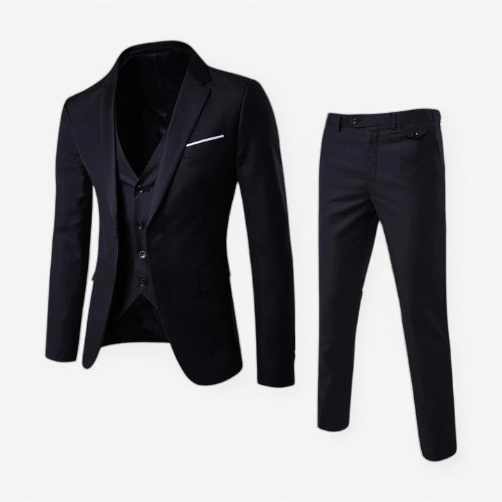 Elegant 3-delt jakkesæt til mænd, slim fit, perfekt til formel beklædning og moderne herretøj.