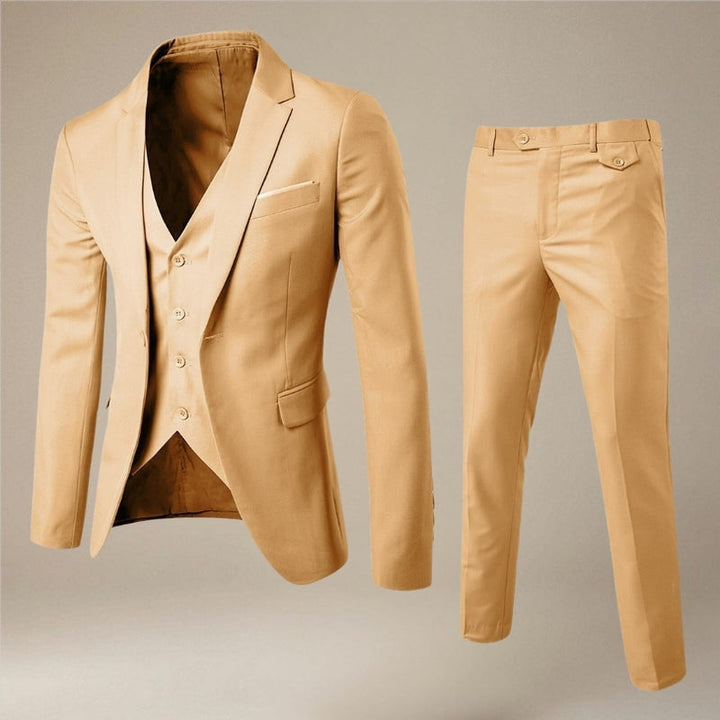 Klassisk mænds 3-delt jakkesæt, slim fit, med blazer, vest og bukser for et skræddersyet look.