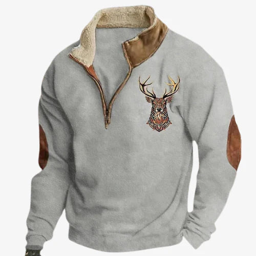 Langærmet mænds halv-lynlås sweater med foret krave. Ideel til casual stil og behagelig hverdagskomfort.