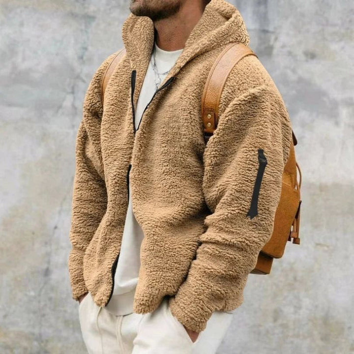 Behagelig mænds lynlås hættejakke; perfekt som varmt hverdagstøj med casual stil.