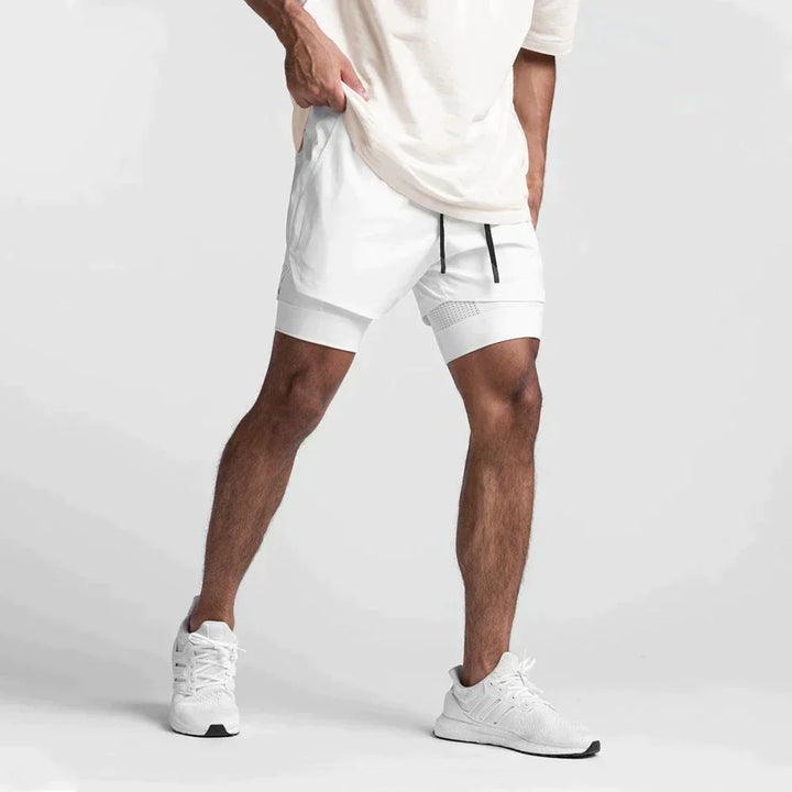 Herre 2-i-1 træningsshorts forbedrer ydeevne. Ideelle løbeshorts med åndbarhed og komfort til sport.