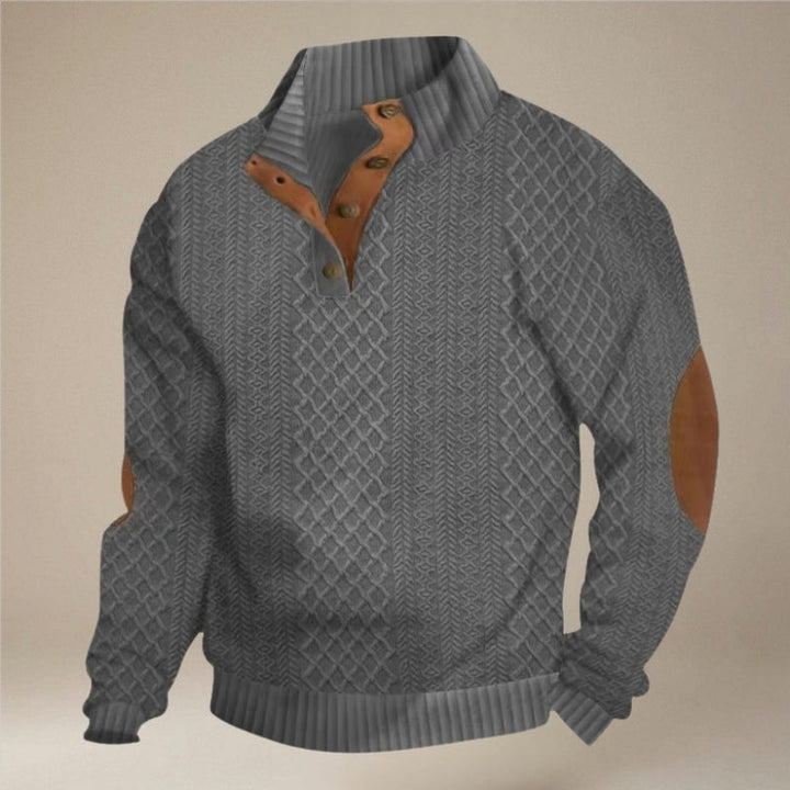 Langærmet mænds sweater med knapkrave. Komfortabel, varm og stilfuld herremode basic til afslappet hverdag.
