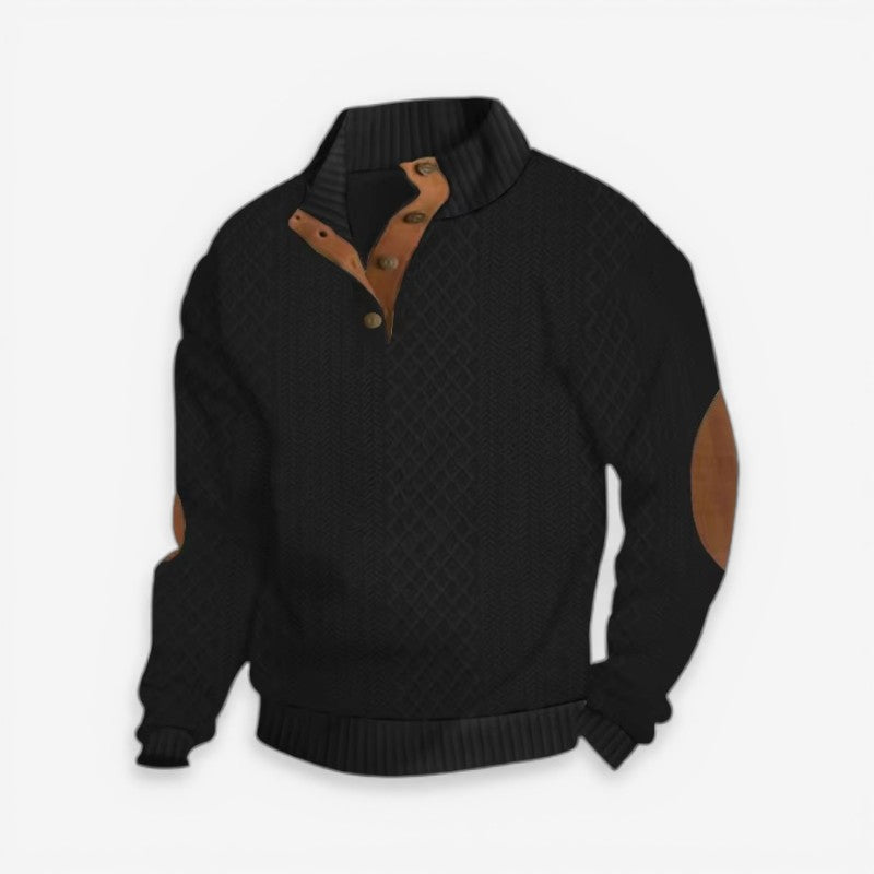 Stilfuld langærmet herresweater med knapkrave. Varm og komfortabel basic sweater til mænds hverdag.