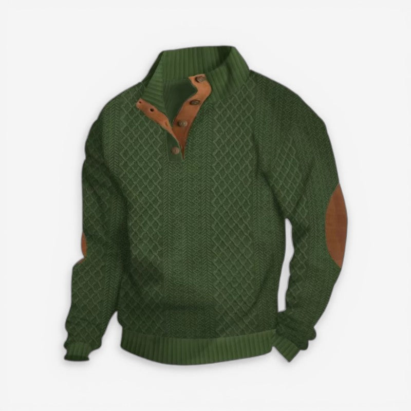 Komfortabel langærmet mænds sweater med knapkrave. Perfekt til afslappet herremode og en varm hverdag.