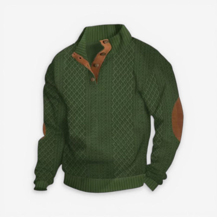 Komfortabel langærmet mænds sweater med knapkrave. Perfekt til afslappet herremode og en varm hverdag.