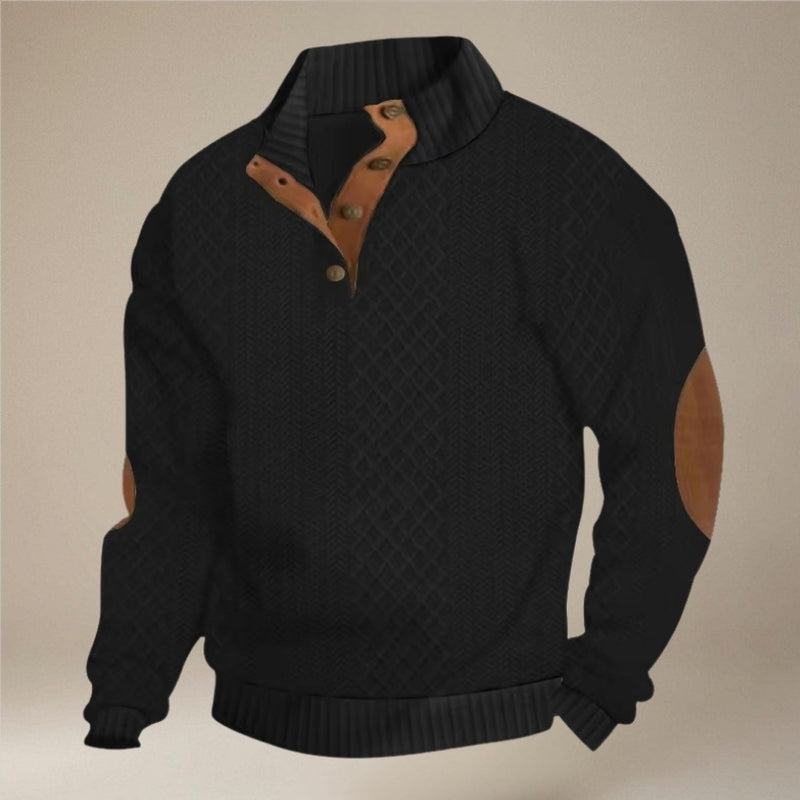 Moderne langærmet mænds sweater med knapkrave. Blød og varm for stilfuld komfort i afslappet hverdag.