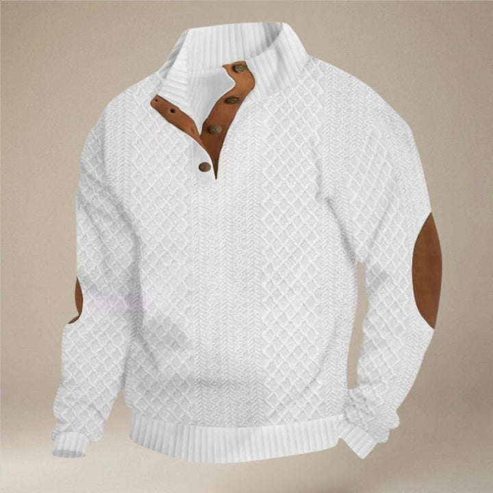 Mænds langærmet sweater med knapkrave for optimal komfort. Stilfuld, varm og afslappet til hverdagsbrug.