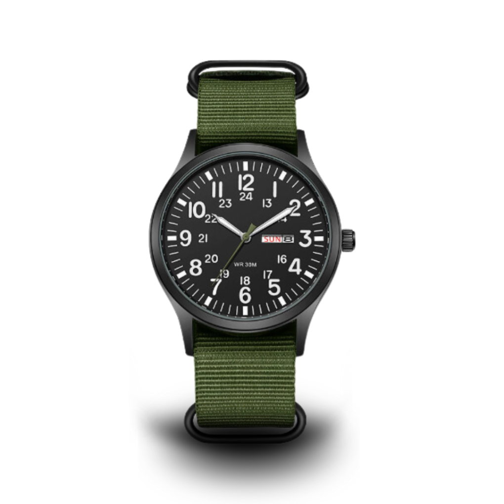 Mænds militærur med lysende display, robust design og vandtætte funktioner. Perfekt til eventyr.