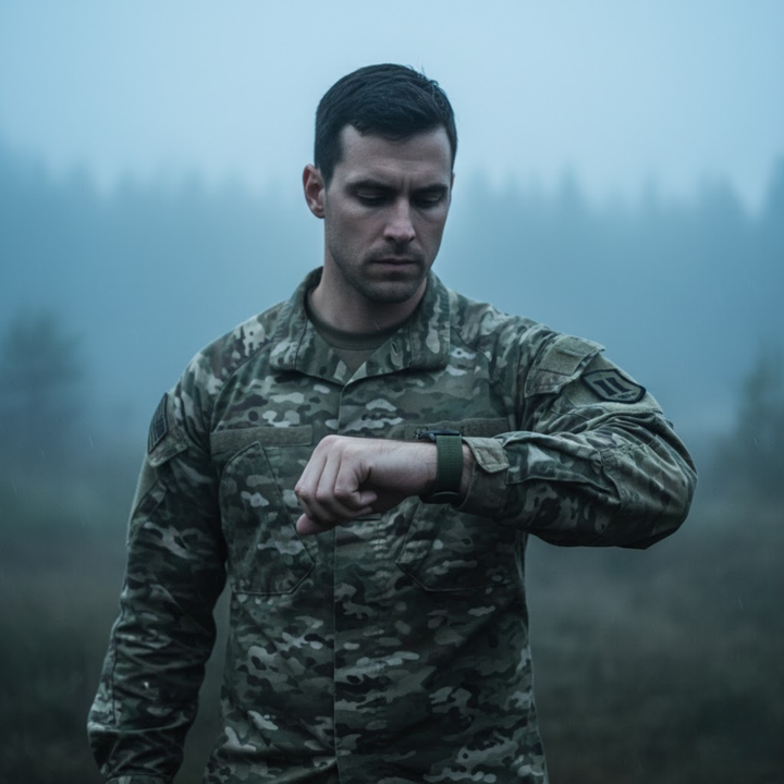 Taktisk mænds kvarts militærur; vandtæt og slagfast med lysende tal for mørke.