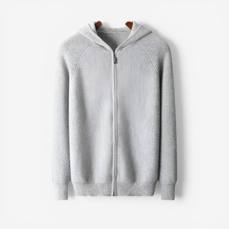 Mænds slim fit hættetrøje med lynlås i grå. Komfortabel langærmet hoodie til hverdagsstil.