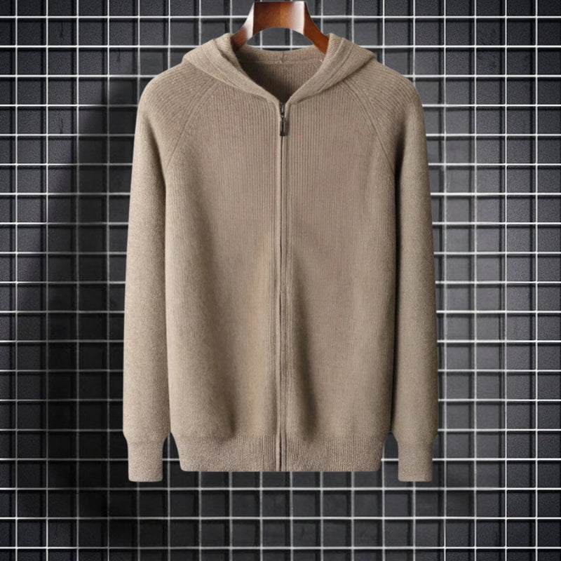 Moderne mænds slim fit lynlåshættetrøje i grå. Komfortabel langærmet hoodie perfekt til hverdagsstil og stilfuldt look.