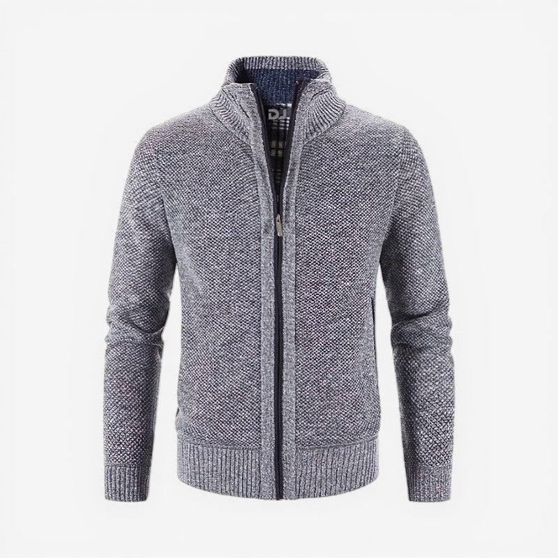 Elegant herre cardigan, slim fit og langærmet, med lynlås for et stilfuldt lag-på-lag look.