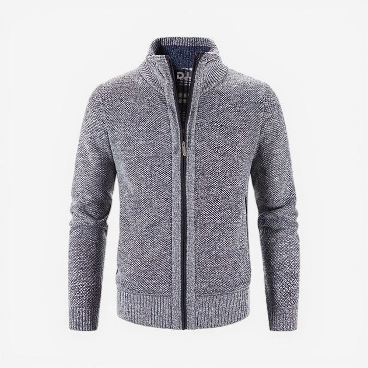 Elegant herre cardigan, slim fit og langærmet, med lynlås for et stilfuldt lag-på-lag look.