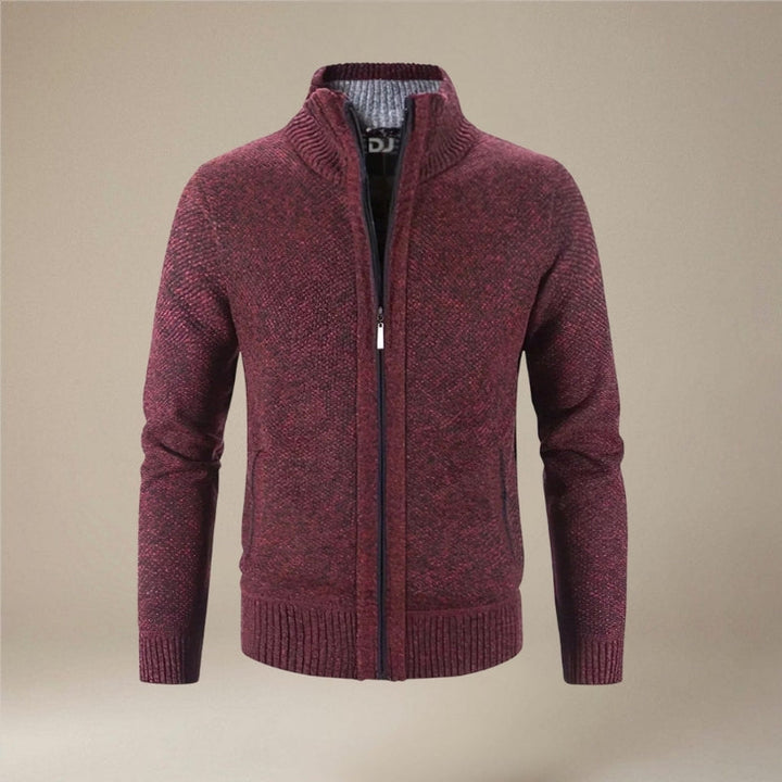Grå mænds slim fit cardigan med lynlås, langærmet og ideel til et moderne, stilfuldt look.