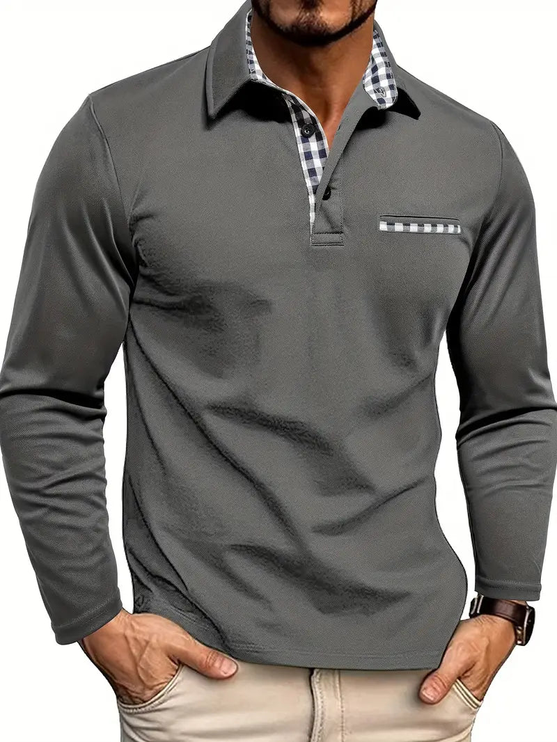Mænds slim fit langærmet poloshirt. Smart og komfortabel stil til hverdag og fest.