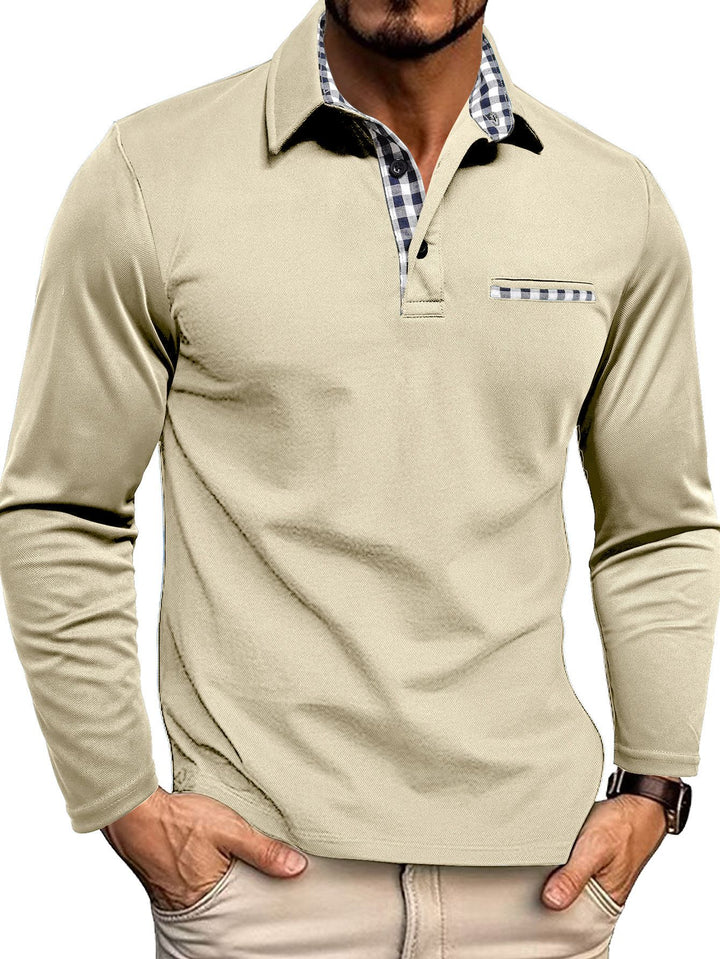 Perfekt til fest: Mænds slim fit poloshirt med lange ærmer. Elegant og moderne stil.