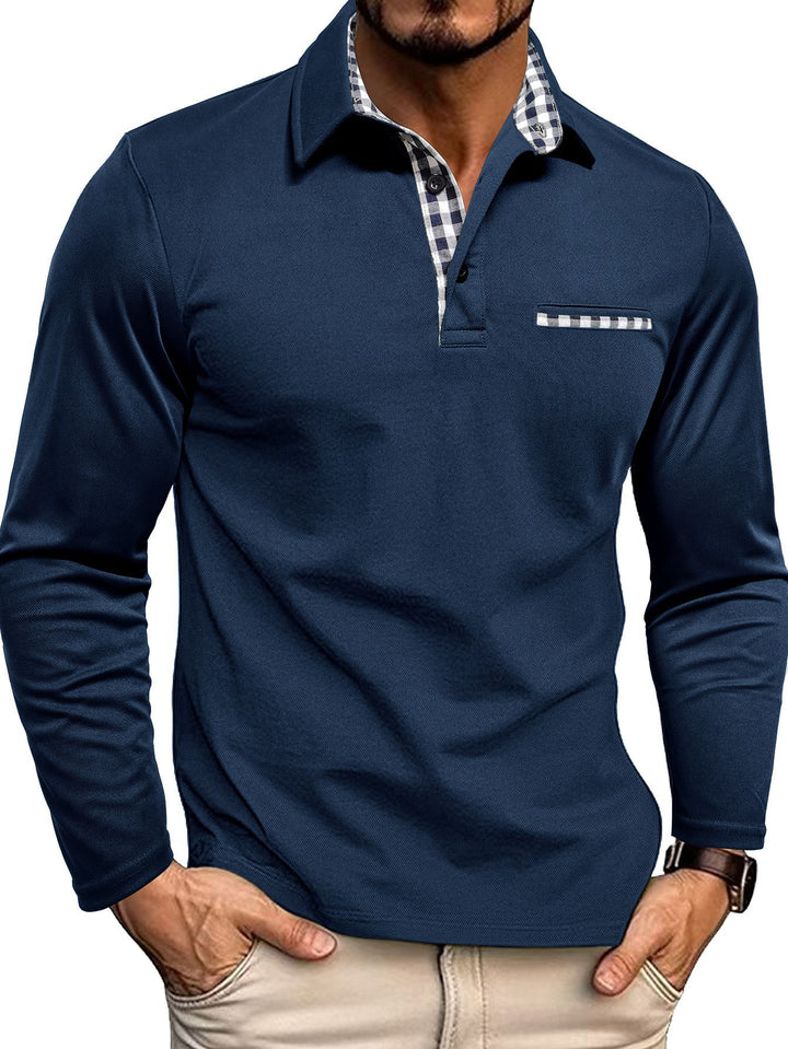 Hverdagens komfort: Langærmet slim fit poloshirt til mænd. Blød og behagelig pasform.