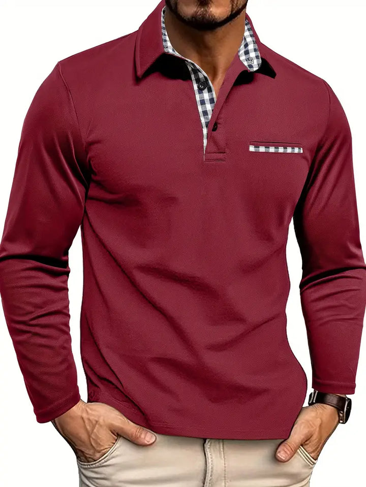 Elegant slim fit poloshirt med lange ærmer til mænd. Perfekt til et stilfuldt look.