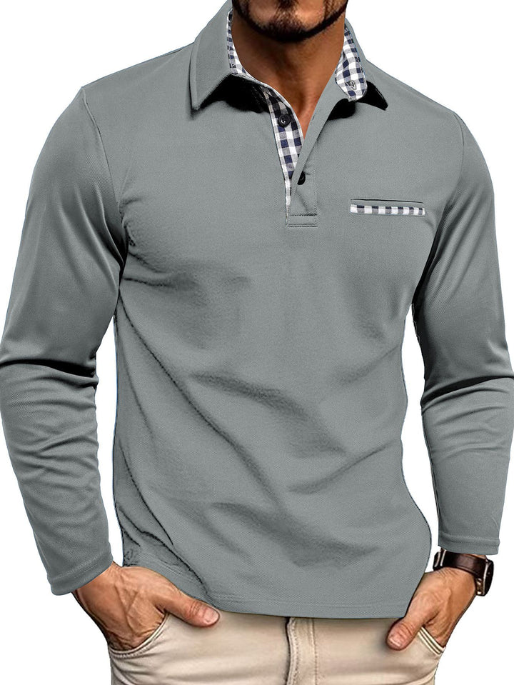 En moderne klassiker: Mænds slim fit poloshirt med lange ærmer. Elegant og alsidig.