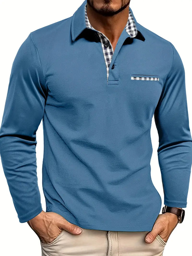 Stilfuld langærmet poloshirt til mænd med slim fit pasform og elegant krave.