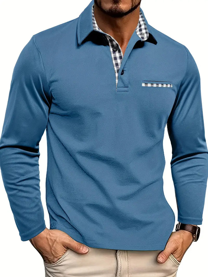 Stilfuld langærmet poloshirt til mænd med slim fit pasform og elegant krave.