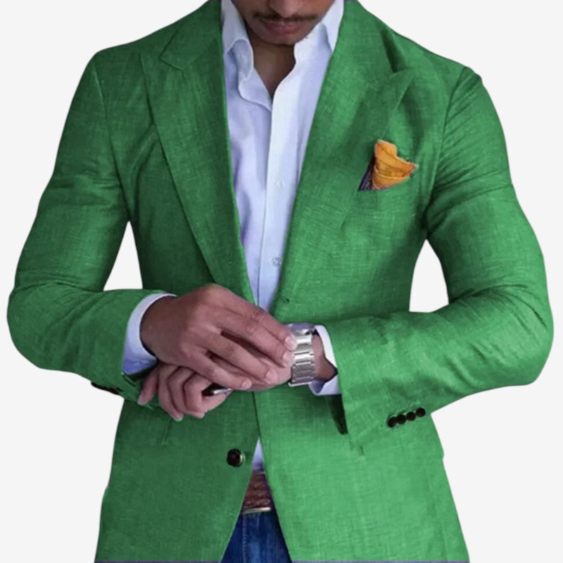Moderne, skræddersyet slim fit herreblazer med V-hals. Stilfuld overgangsjakke til enhver lejlighed.