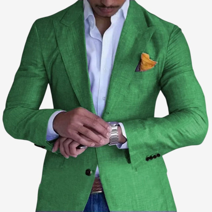 Moderne, skræddersyet slim fit herreblazer med V-hals. Stilfuld overgangsjakke til enhver lejlighed.
