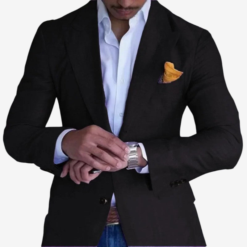 Elegant slim fit herreblazer med V-hals. Alsidig formel eller casual blazer; moderne og stilfuld.