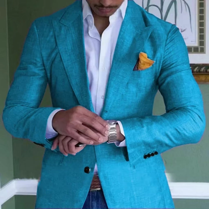 Langærmet slim fit herreblazer med V-hals. Elegant, moderne design, ideel som business eller fritidsblazer.
