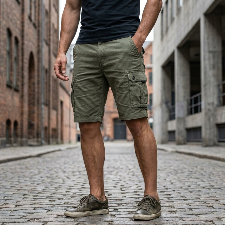 Mænds holdbare sommer shorts med lommer. Ideel til fritid og praktisk brug i varmt vejr.