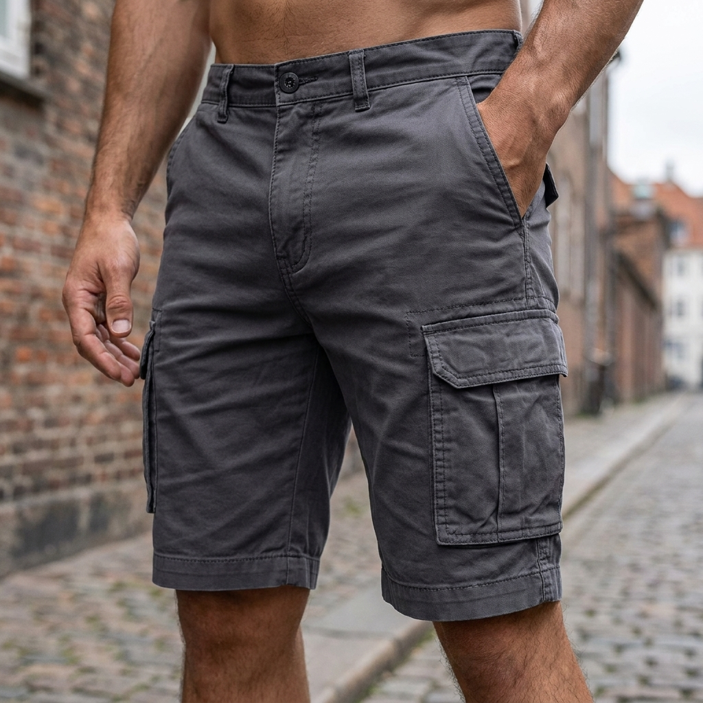 Alsidige herre cargo shorts til sommer. Perfekte hverdags shorts med god komfort og mange lommer.