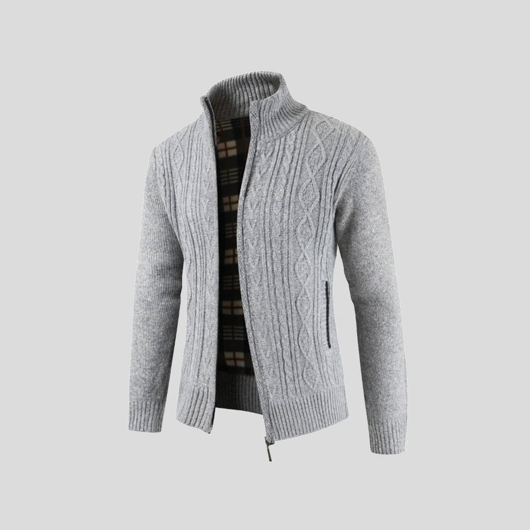Mænds hyggelige strik cardigan, der kombinerer casual mode med varm komfort til efterårets beklædning.