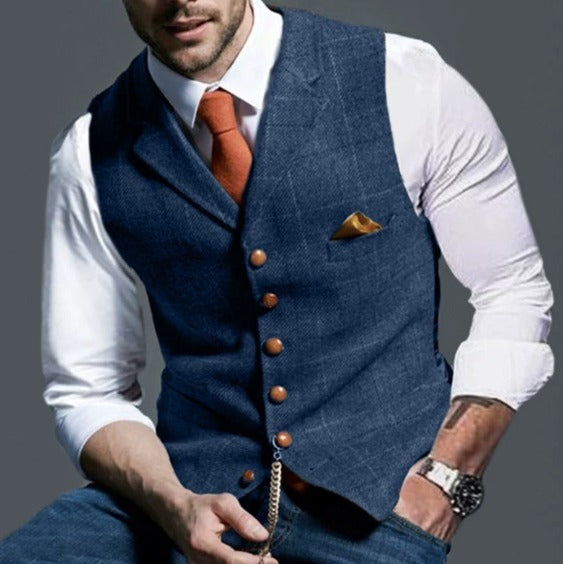 Mænds vintage vest med reverskrave i tidløst elegant design til formelle lejligheder.