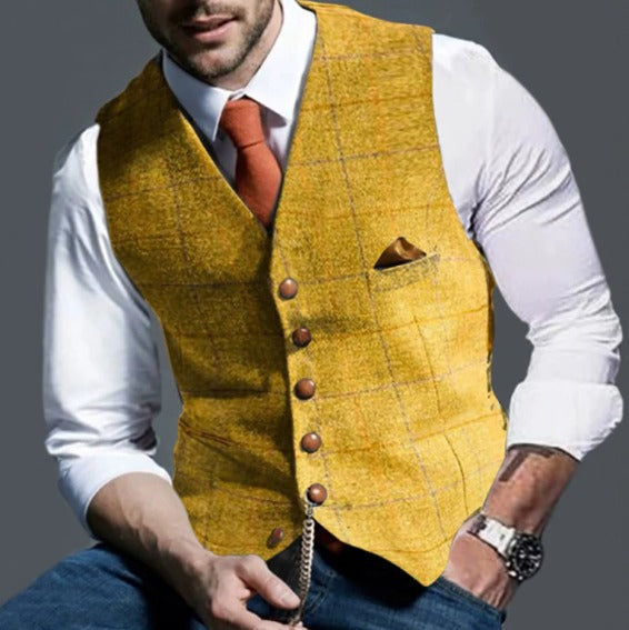 Elegant herrevest i vintage stil med stilfuld reverskrave; perfekt til et sofistikeret look.