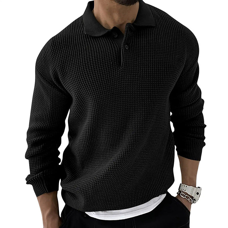 Mænds vinter polo sweatshirt med vaffelstruktur i varmt og stilfuldt design til herremode.