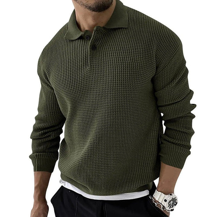 Komfortabel mænds polo sweatshirt med trendy vaffelstruktur, perfekt til hverdagsbrug.