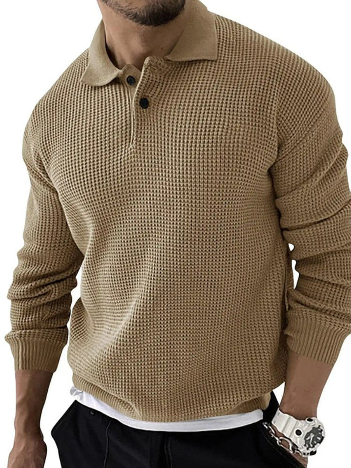 Varm pullover polo sweatshirt til mænd med unik vaffelstruktur, ideel til vinter og casual mode.