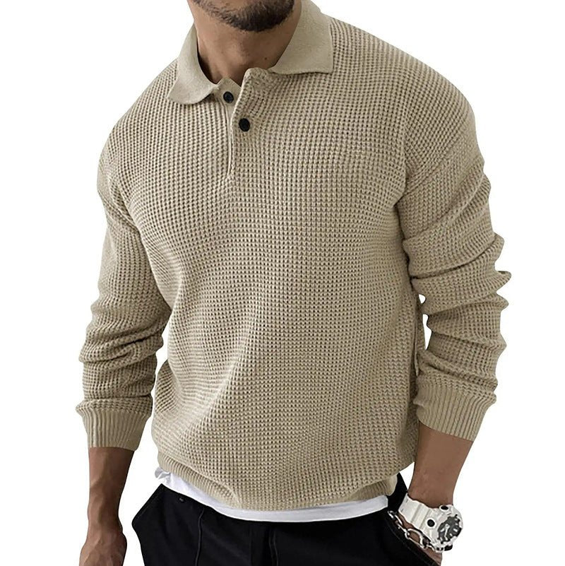 Trendy mænds vinterpolo sweatshirt i blød vaffelstruktur, komfortabel og varm til kolde dage.
