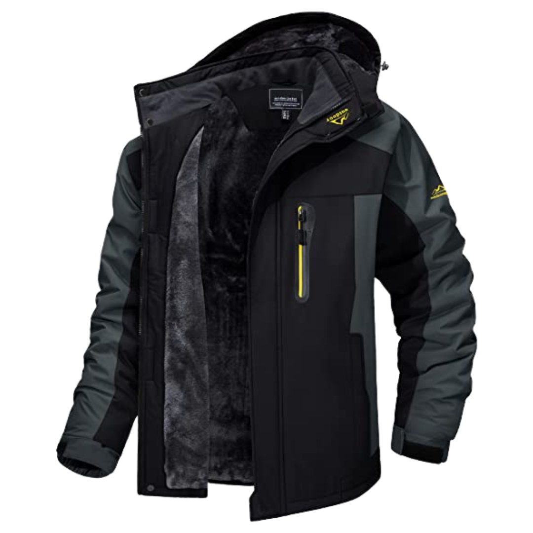 Blå mænds vinterjakke, varm og robust, ideel som friluftsjakke og allvejrsjakke til outdoor.