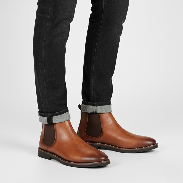 Sorte formelle herre Chelsea-støvler, perfekte til elegant mode. Komfortable slip-on ankelstøvler til mænd.