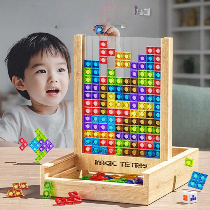Magisk træ Tetris spil, et farverigt puslespil for hjernegymnastik og udviklende leg for alle aldre.