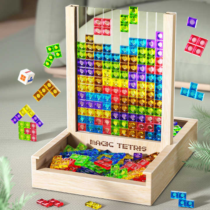 Pædagogisk træ Tetris spil. Hjernegymnastik og strategisk tænkning for børn og voksne. Skærmfri underholdning.