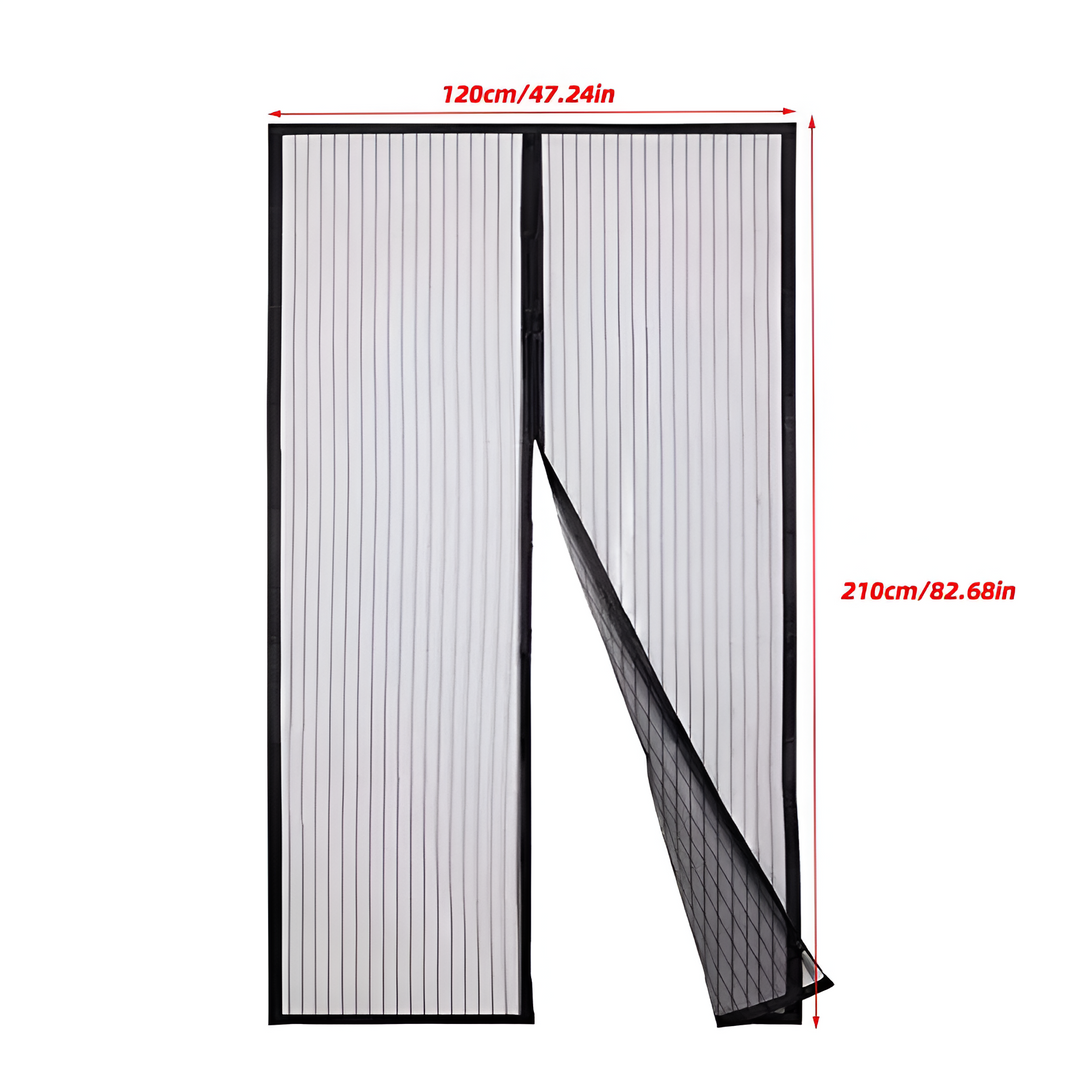 "Magnetisk flueforhæng i glasfiber, nem montering, elegant sort design til effektiv insektbeskyttelse i hjemmet."