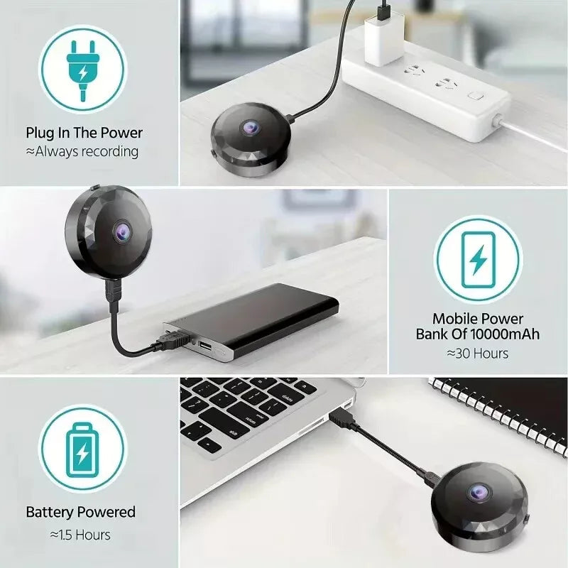 Magnetisk mini WiFi overvågningskamera, 1080P HD, natsyn, bevægelsessensor, diskret og kompakt design for nem placering.