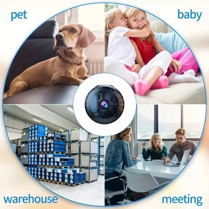 Magnetisk mini WiFi overvågningskamera, 1080P HD, natsyn, bevægelsessensor, diskret og kompakt design for nem placering.