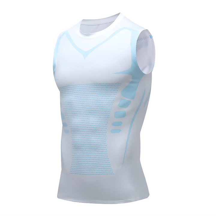 Detalje af sømløs sort herre activewear kompressionsvest. Sikrer maksimal bevægelsesfrihed & komfort under sport.